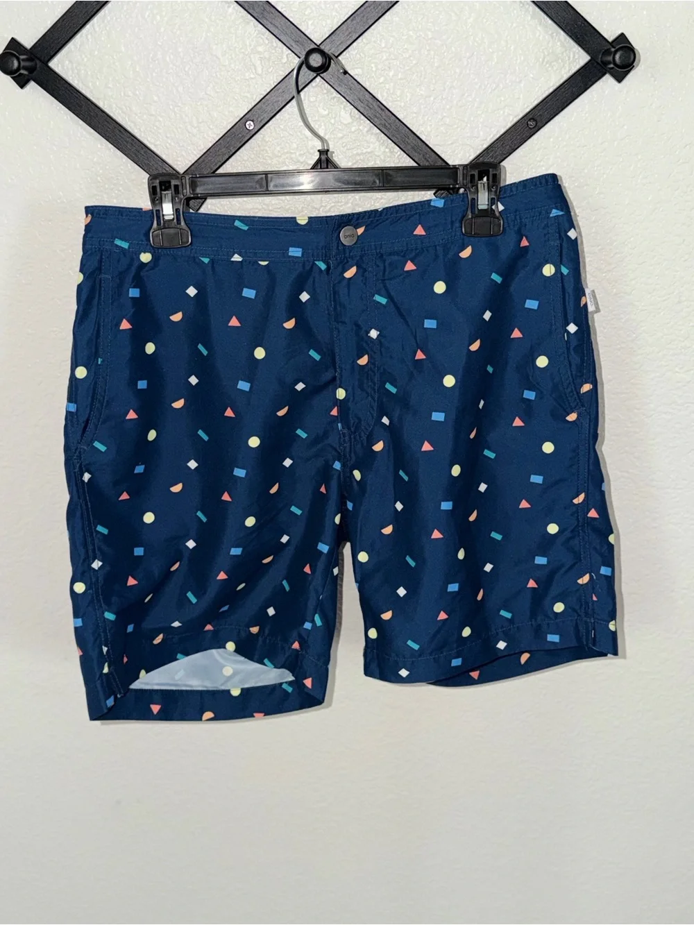 Olia Men’s L/G Navy Geometric Print Swim Trunks Board Shorts Multicolor